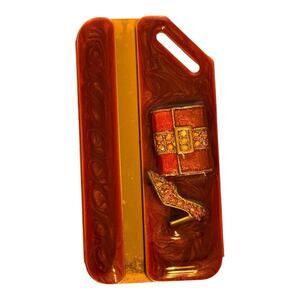 RARE Spring Street Gold Tone Enamel Rhinestone Box & Shoe Business Card Holder